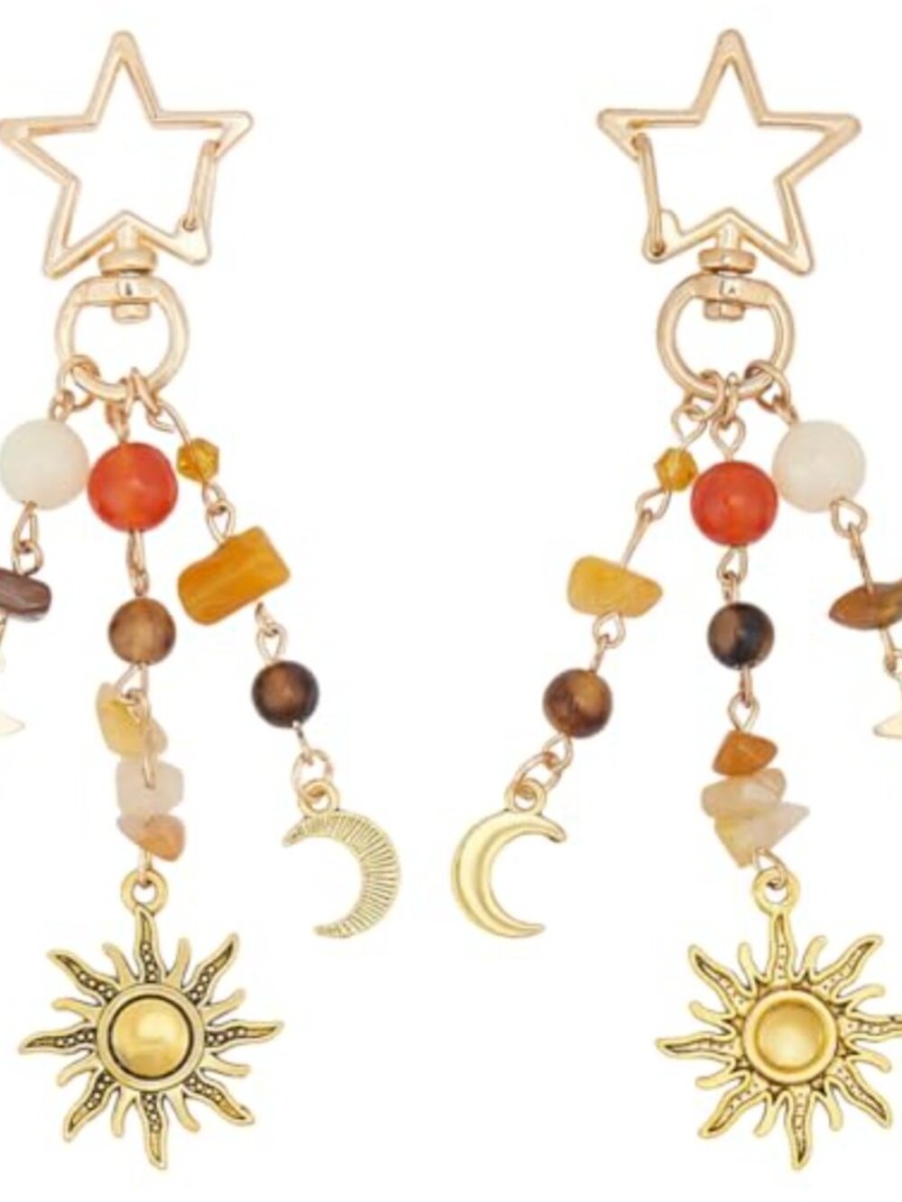 2 Pc Sun Moon Star Keychain Antique Golden Alloy Boho Bag Charm Purse Accessory